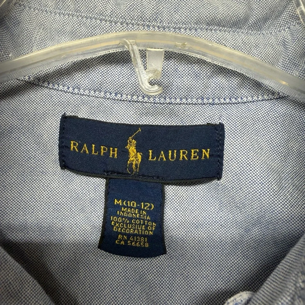 Ralph Lauren Big Pony Oxford Shirt Youth Sz M 10-12 Blue Brown Button Down